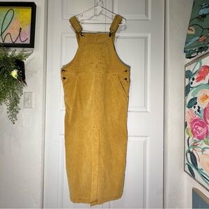 Free People Holly Cord Skirtall Pinafore Overall Dress Tan Size Large EUC